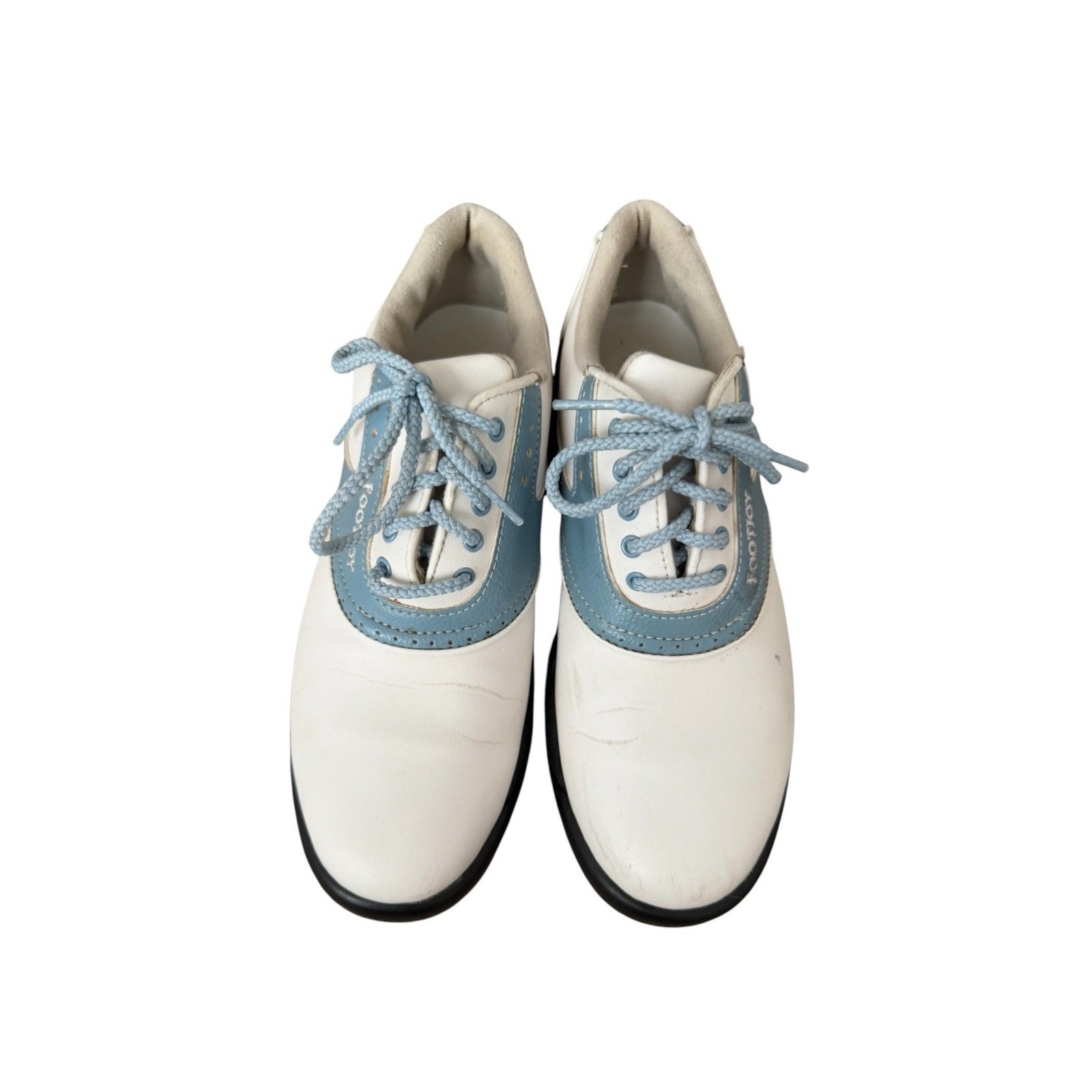 Footjoy Golf Shoes 6.5 Us Women's Sports Outdoor White Blue Spiked Grip Lace Up